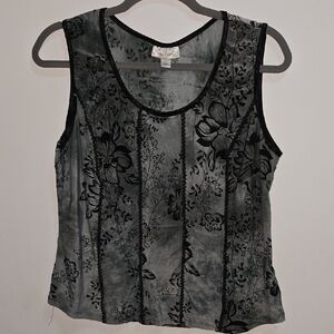 Dressbarn Charcoal and Black Floral Tank Top Size Large